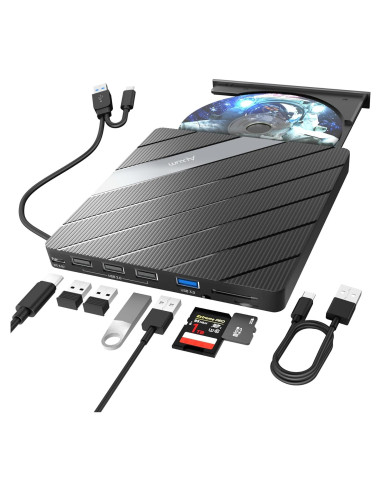 Unidad Externa de CD DVD Alxum 8 en 1 USB 3.0 Negra