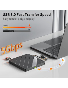 Unidad Externa de CD DVD Alxum 8 en 1 USB 3.0 Negra 2