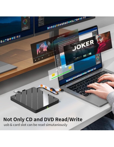 Unidad Externa de CD DVD Alxum 8 en 1 USB 3.0 Negra