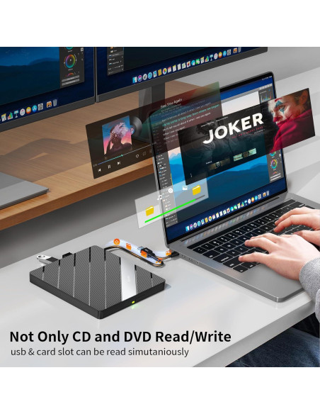 Unidad Externa de CD DVD Alxum 8 en 1 USB 3.0 Negra