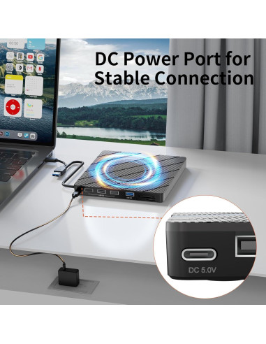 Unidad Externa de CD DVD Alxum 8 en 1 USB 3.0 Negra