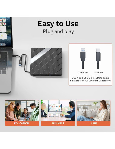 Unidad Externa de CD DVD Alxum 8 en 1 USB 3.0 Negra