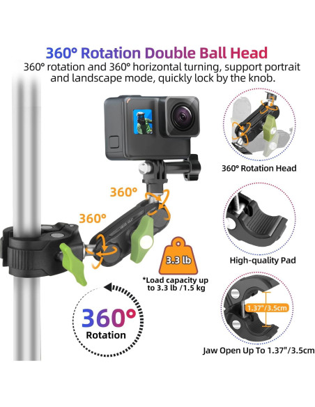 Abrazadera de Montaje para Cámara YAYOYA UBA-C1 con Adaptador GoPro
