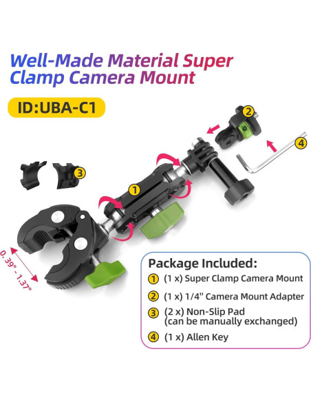 Abrazadera de Montaje para Cámara YAYOYA UBA-C1 con Adaptador GoPro