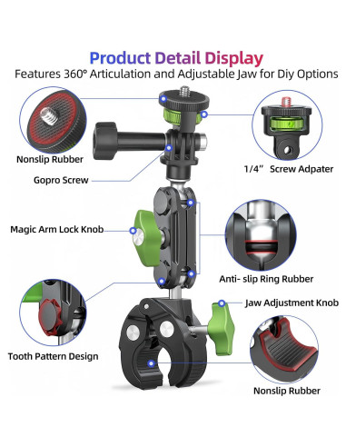 Abrazadera de Montaje para Cámara YAYOYA UBA-C1 con Adaptador GoPro