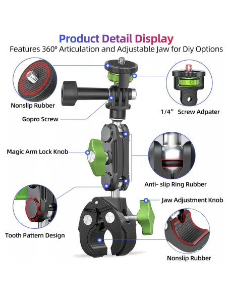 Abrazadera de Montaje para Cámara YAYOYA UBA-C1 con Adaptador GoPro