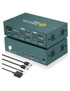 Interruptor KVM DisplayPort 8K@60Hz 2 Monitores EVATEK