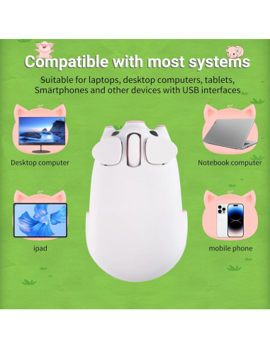 Ratón Bluetooth 5.1 Doble Modo Ergonomico Cerdo Blanco 1200DPI