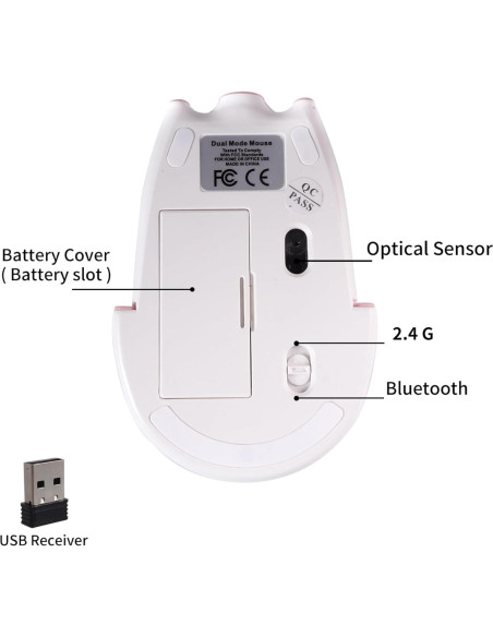 Ratón Bluetooth 5.1 Doble Modo Ergonomico Cerdo Blanco 1200DPI Ratón Bluetooth 5.1 Doble Modo Ergonomico Cerdo Blanco 1200DPI