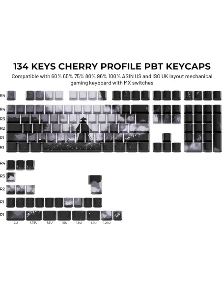 Juego de Teclas PBT Guerrero XVX para Teclados Mecánicos 134 Piezas