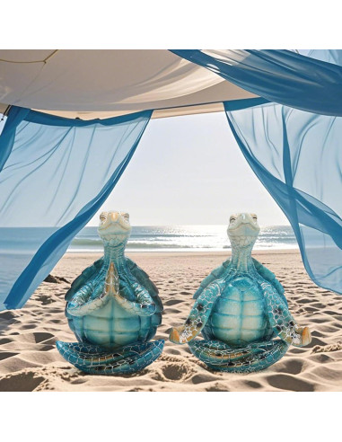 Estatuas de Tortuga Marina Meditativa de Resina Ecológica - 2 Piezas