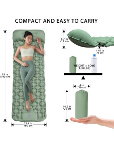 Colchón Inflable MEI&CO Individual Verde con Almohada y Bomba 2