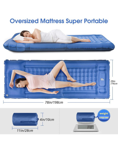 Colchoneta Inflable LILTSDRAE 5" con Almohada y Bomba - Azul