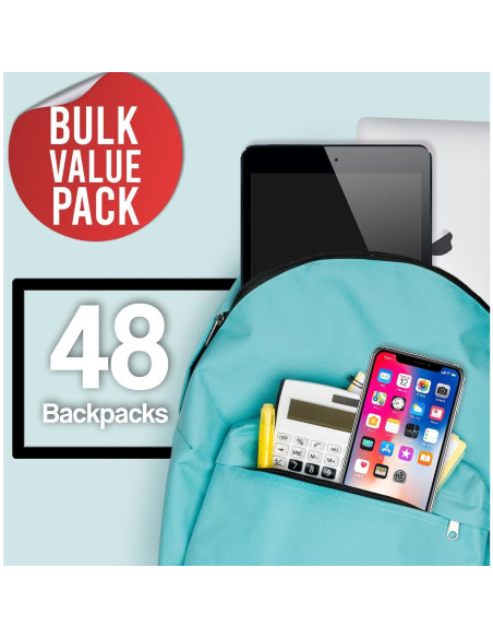 Paquete de 48 mochilas negras de 17 pulgadas con cremallera