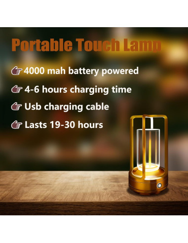 Lámpara de Mesa Recargable LAYSHINEEN 4000 mAh Dimmable