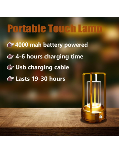 Lámpara de Mesa Recargable LAYSHINEEN 4000 mAh Dimmable