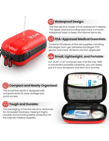 Kit de Primeros Auxilios L&L 120 Piezas Impermeable Rojo