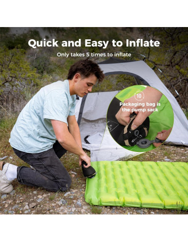 Colchoneta Aislada Inflable ATEPA 6 R-Value 182x62 cm Verde