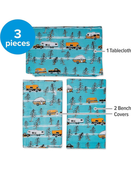 Mantel de Camping Camco 274x137 cm + Fundas para Bancos 274x46 cm