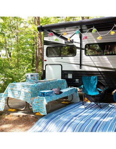 Mantel de Camping Camco 274x137 cm + Fundas para Bancos 274x46 cm