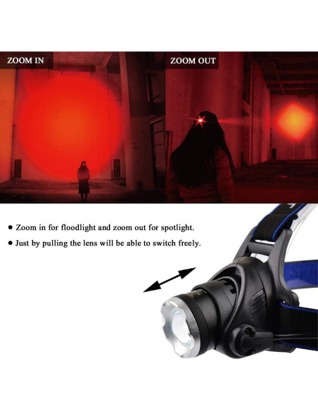 Linterna Frontal LED Roja GaiGaiMall Zoomable 3 Modos Resistente Agua Linterna Frontal LED Roja GaiGaiMall Zoomable 3 Modos Resistente Agua