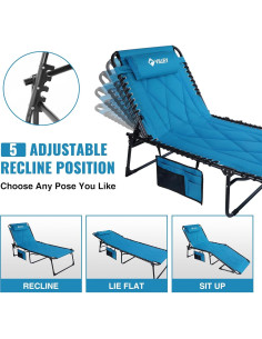 Sillón Reclinable Grande VILLEY Acolchado Plegable Azul 2