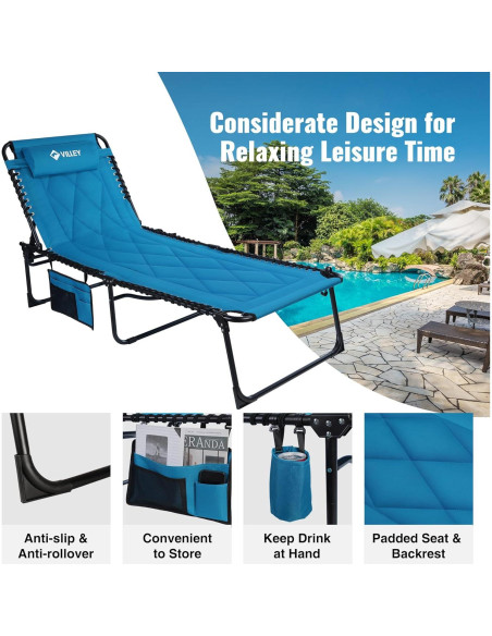 Sillón Reclinable Grande VILLEY Acolchado Plegable Azul