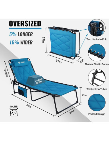 Sillón Reclinable Grande VILLEY Acolchado Plegable Azul