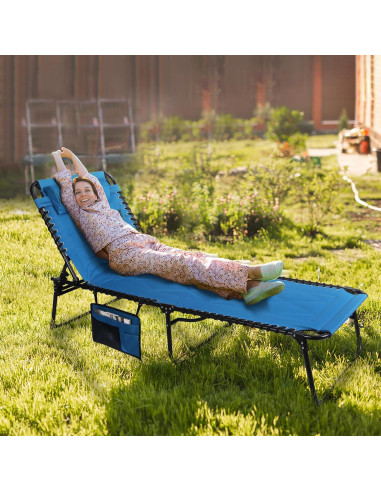 Sillón Reclinable Grande VILLEY Acolchado Plegable Azul