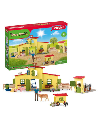 Juego de Granja Schleich 123 Piezas con Casa, Gallinero y Establo