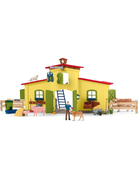 Juego de Granja Schleich 123 Piezas con Casa, Gallinero y Establo