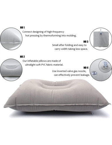 2 Almohadas Inflables de Viaje JAKENHAM Gris A4 Ultraligeras