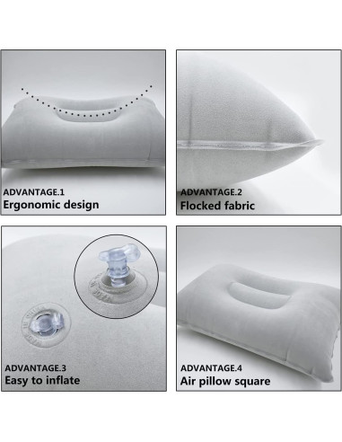 2 Almohadas Inflables de Viaje JAKENHAM Gris A4 Ultraligeras