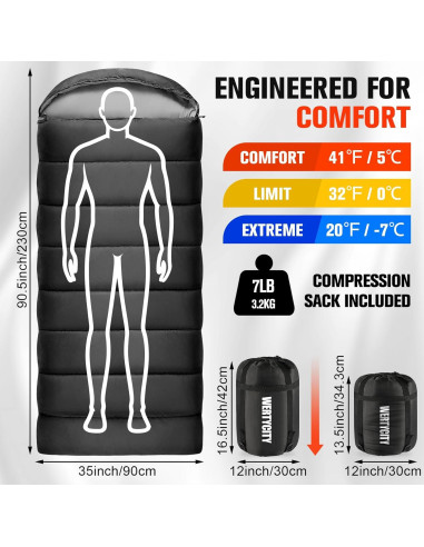 Saco de dormir WERTYCITY XL para clima frío y cálido 1 persona