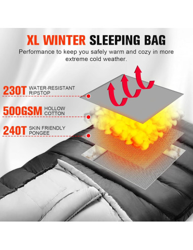 Saco de dormir WERTYCITY XL para clima frío y cálido 1 persona