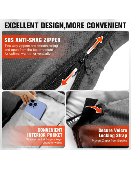 Saco de dormir WERTYCITY XL para clima frío y cálido 1 persona