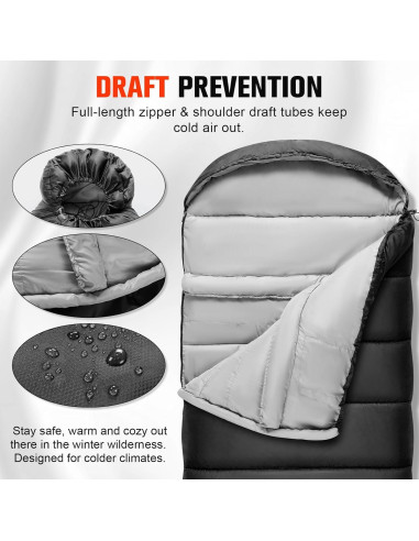 Saco de dormir WERTYCITY XL para clima frío y cálido 1 persona