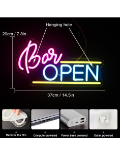 Cartel de Neón Abierto WX&YH LED 37x20 cm para Bar y Café 2
