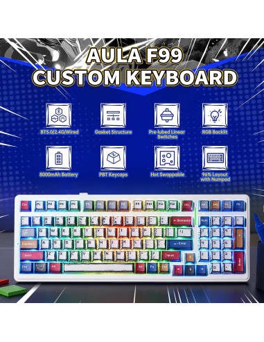 Teclado Mecánico Inalámbrico AULA F99 RGB 99 Teclas