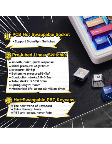 Teclado Mecánico Inalámbrico AULA F99 RGB 99 Teclas