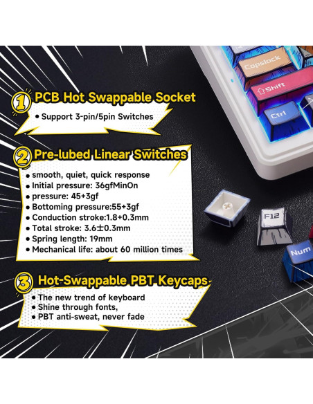 Teclado Mecánico Inalámbrico AULA F99 RGB 99 Teclas