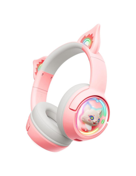 Auriculares Bluetooth PHNIXGAM Rosa con Luz RGB y Micrófono