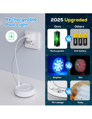 Luces LED subacuáticas recargables VICHTOP IP68 1-Pack