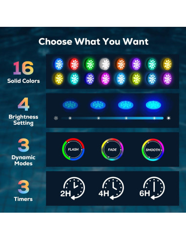 Luces LED subacuáticas recargables VICHTOP IP68 1-Pack