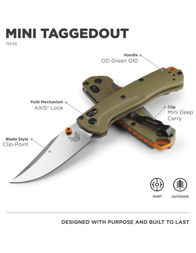 Cuchillo Plegable Benchmade Mini Taggedout G10 Verde OD 18cm