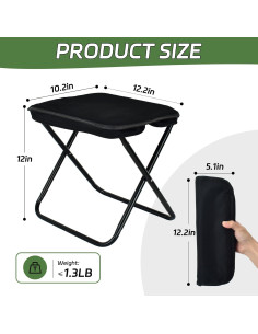 Taburete Plegable Smohtmeny Negro 150kg para Camping y Aire Libre 2