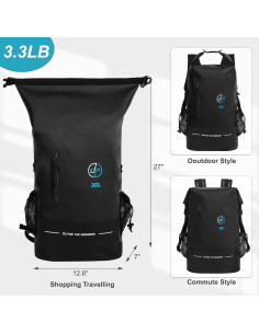 Mochila Impermeable UPWELL 30L Negra para Viajes y Camping 2