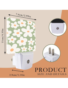 Luz Nocturna LED AOWULA Flores Psicodélicas Retro 11.5x7.5 cm 2