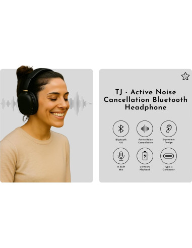 Auriculares Bluetooth TJ ANC 27H Cancelación Ruido Cuero