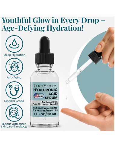 Suero de Ácido Hialurónico RemeVerse 28.35 g - Hidratación Intensiva
